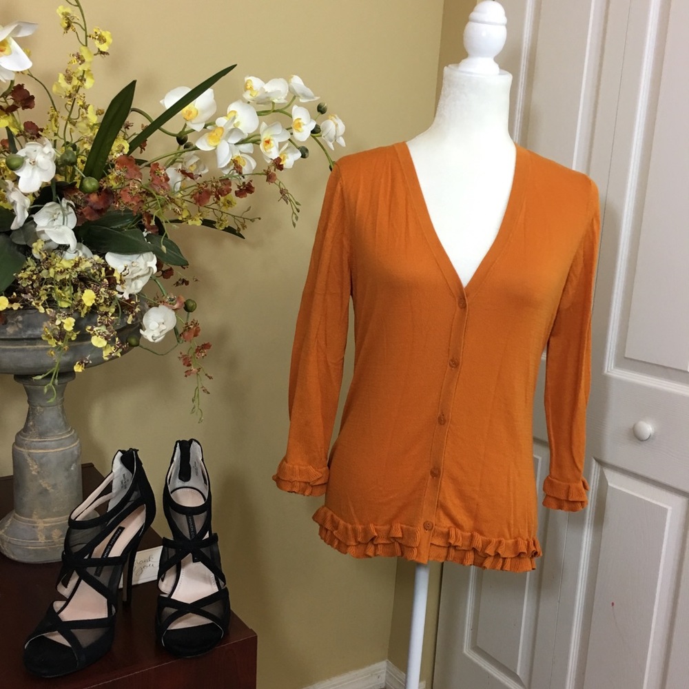 NWT Ann Taylor Classic Autumn Spice Ruffle Hem Cardigan Sweater Sizes M & L Chic